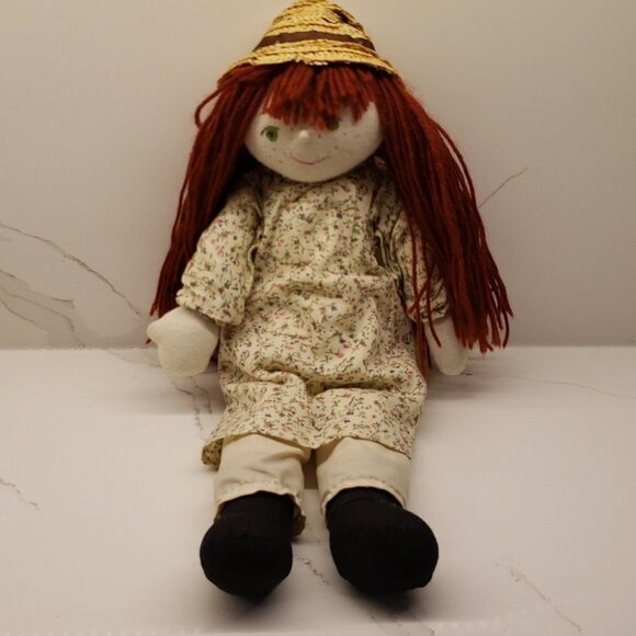 Anne of Green Gables  Rag Doll Long Brown Hair Straw Hat 18" tall Plush Stu - Picture 3 of 10
